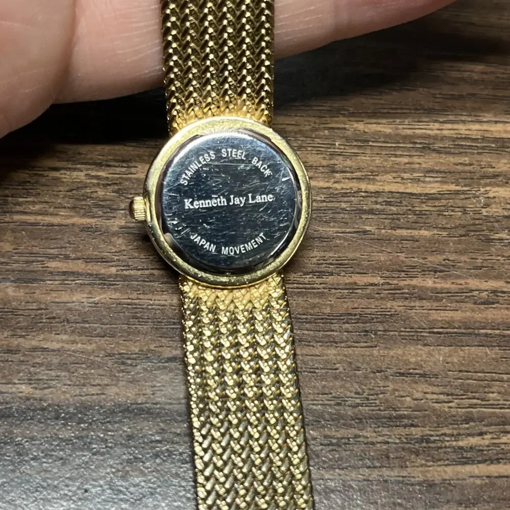 Vtg KJL Kenneth Jay Lane Crystal Accents Braided Gold Tone Bracelet Watch